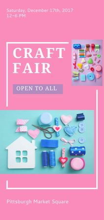 Craft Fair Announcement with Needlework Tools Flyer DIN Large Design Template