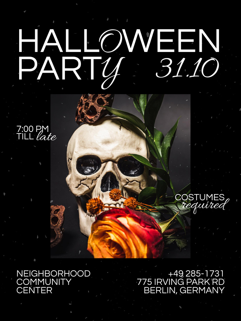 Plantilla de diseño de Halloween Party Announcement with Skull drinking Cocktail Poster 36x48in 
