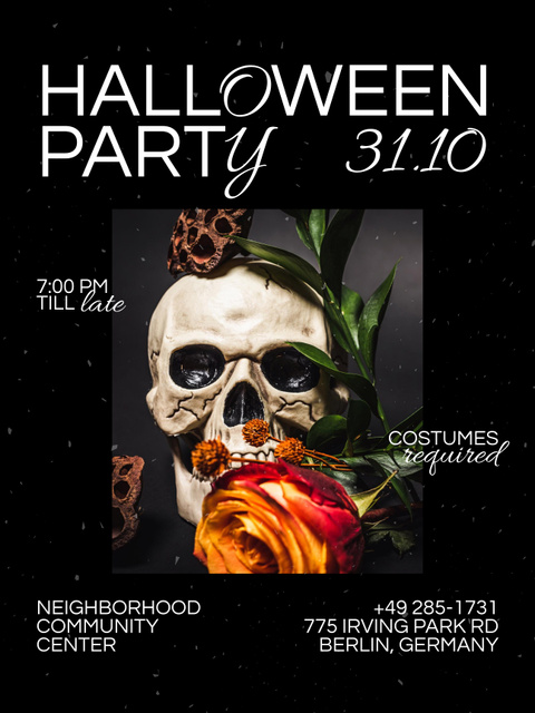 Halloween Party Announcement with Skull drinking Cocktail Poster 36x48in Modelo de Design