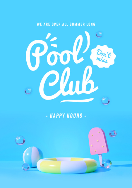 Pool Club Happy Hours Ad in Blue Flyer A5 – шаблон для дизайна