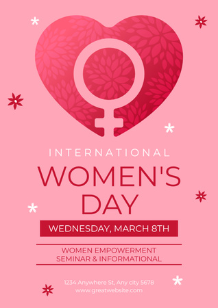 International Women's Day Celebration with Female Sign in Heart Poster Design Template