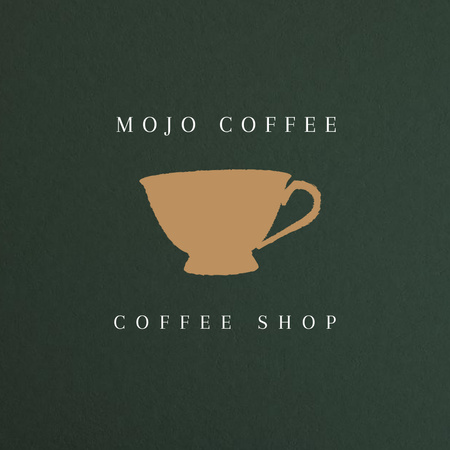 Designvorlage Coffee-Shop-Emblem mit brauner Tasse auf Grün für Logo