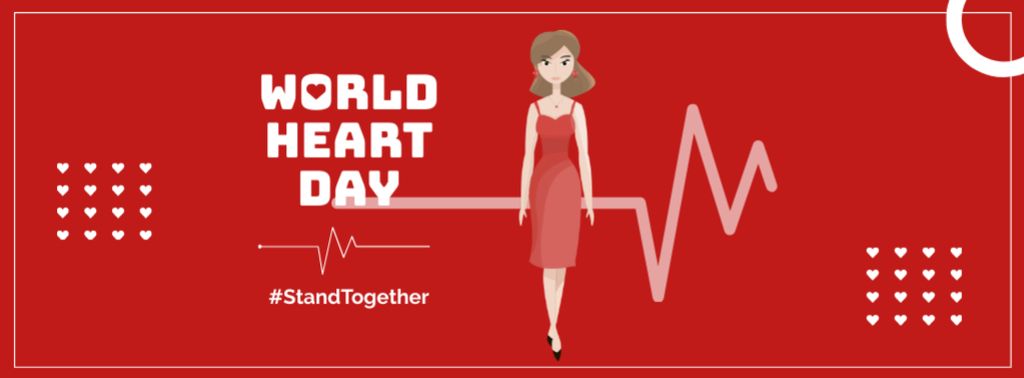 Template di design World Heart Day Announcement with Cardiogram Facebook cover