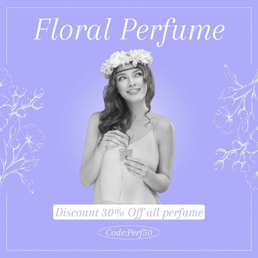 Designvorlage Ad of Floral Perfume with Woman in Wreath für Instagram AD