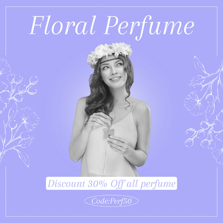 Ontwerpsjabloon van Instagram AD van Advertentie van bloemenparfum met vrouw in krans
