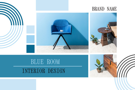 Blue Room Interior Design Mood Board Πρότυπο σχεδίασης