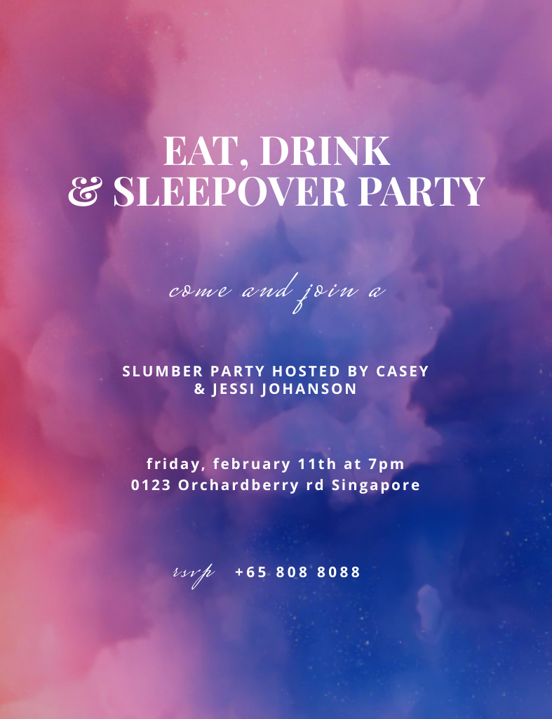 Sleepover Party with Tasty Food and Drinks Invitation 13.9x10.7cm tervezősablon