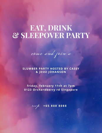 Sleepover Party with Tasty Food and Beverages Invitation 13.9x10.7cm Design Template