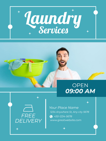 Laundry Services with Delivery Poster US Design Template