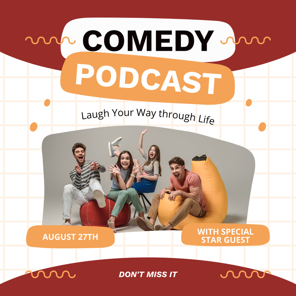Advertising Comedy Podcast with People Having Fun Instagramデザインテンプレート
