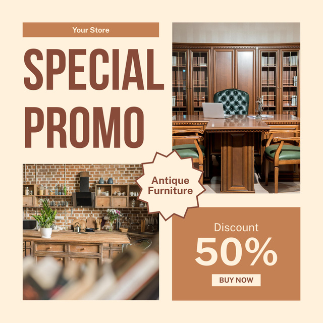 Special Promo For Antique Furnishings With Discount Instagram ADデザインテンプレート