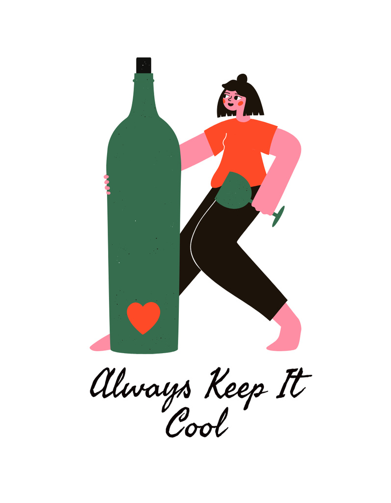 Ontwerpsjabloon van T-Shirt van Inspirational Phrase with Girl and Bottle of Wine