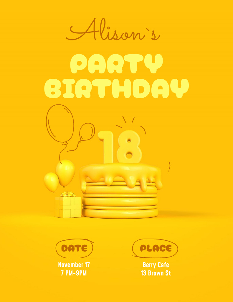 Yellow Birthday Party Announcement Poster 8.5x11in Šablona návrhu