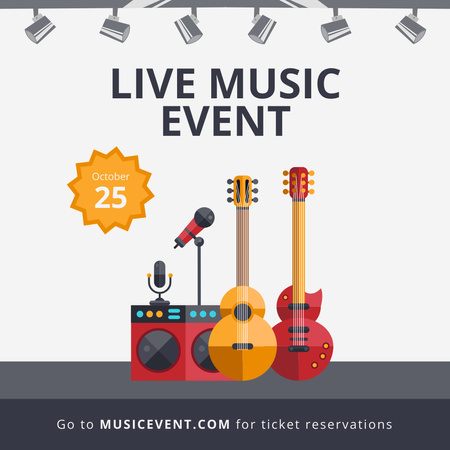 Announcement of Live Music Festival with Image of Musical Instruments Instagram AD tervezősablon