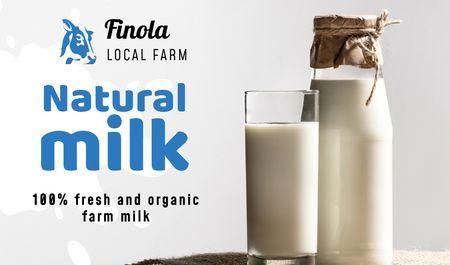 Ontwerpsjabloon van Business card van Milk Farm Offer with Glass of Organic Milk