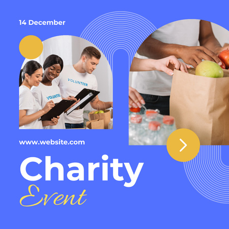 Charity Event Announcement with Volunteers on Blue Instagram Design Template