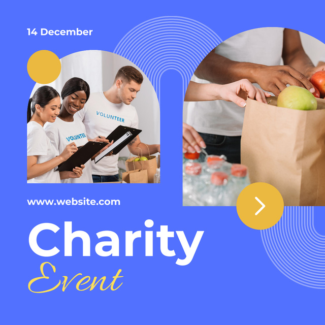 Charity Event Announcement with Volunteers on Blue Instagram tervezősablon