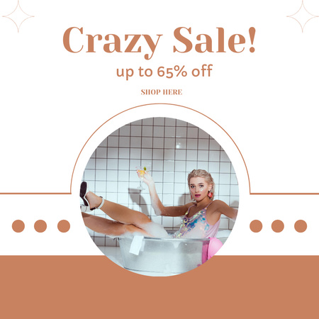 Crazy Fashion Sale Announcement with Woman in Bath Instagram Design Template
