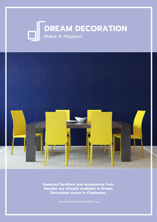 Plantilla de diseño de Anuncio de estudio de diseño con cocina en amarillo y azul Poster 