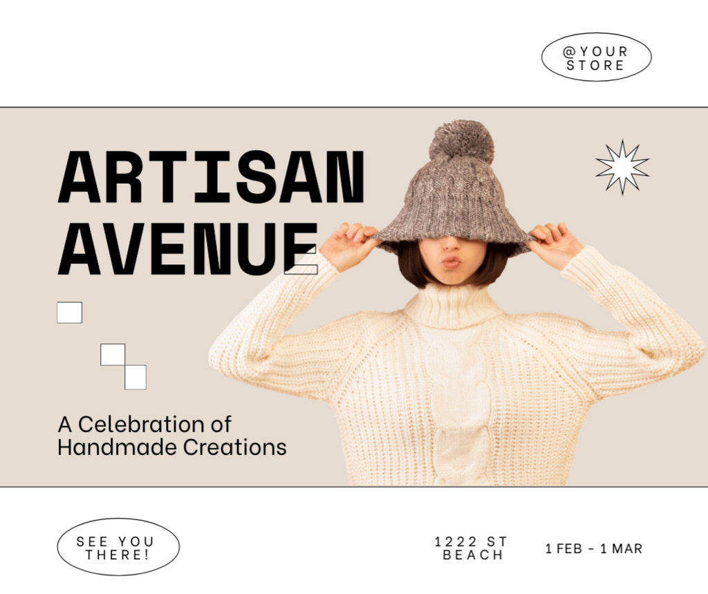Ontwerpsjabloon van Facebook van Handmade Creations Offer With Knitted Wear
