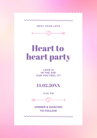 Valentine's Party Invitation with Purple Flowers Poster A3 Design Template