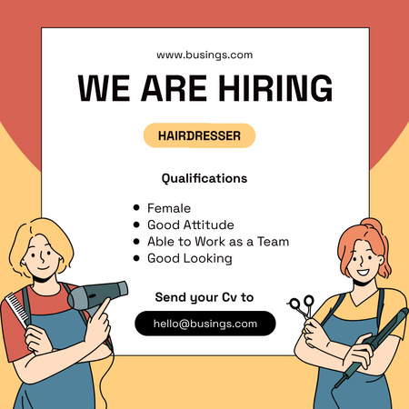 Designvorlage Announcement of Search for Employees with Hairdresser für Instagram
