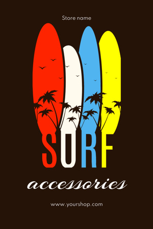 Surf Accessories Offer with Colorful Surfboards Postcard 4x6in Vertical Modelo de Design