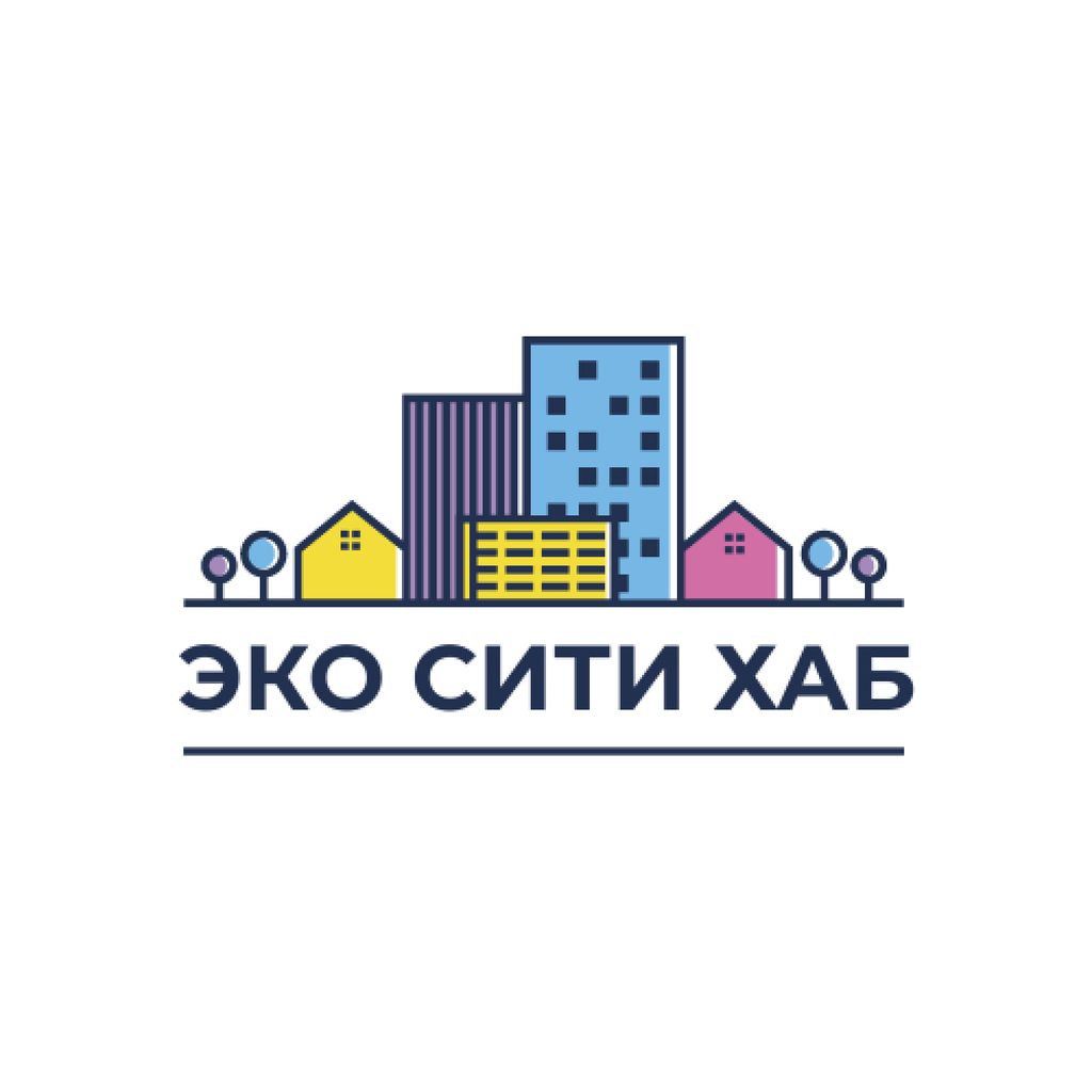 City Hub Buildings on Street Logo tervezősablon