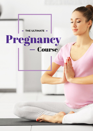 Designvorlage Schwangerschaftskursanzeige mit schwangerer Frau, die Yoga macht für Flyer A6
