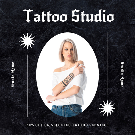 Plantilla de diseño de Estudio de tatuajes con descuento en artículos seleccionados Instagram 