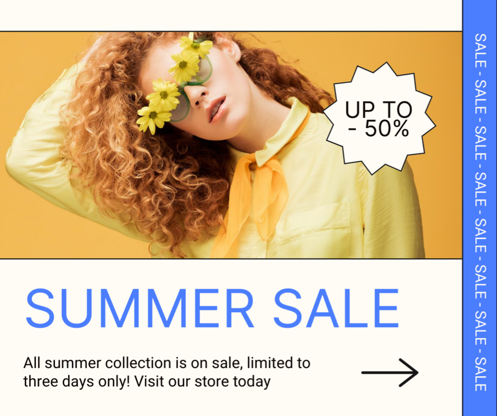 Summer Sale of Clothes and Accessories on Yellow Facebookデザインテンプレート
