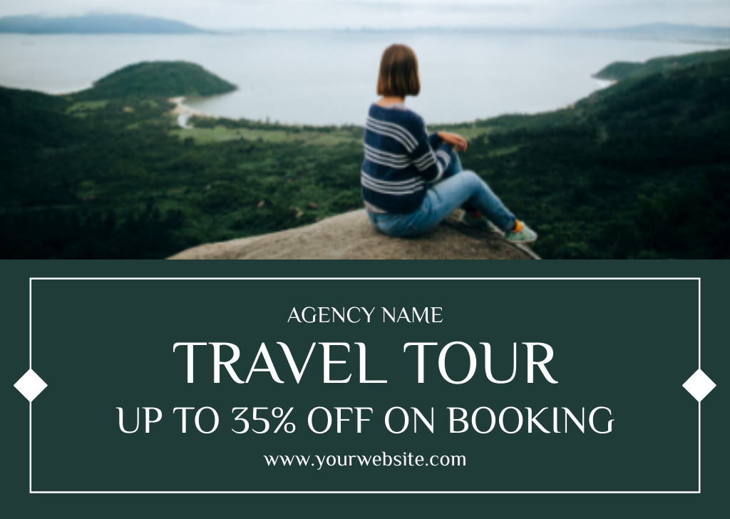 Travel Tours Booking Discount Offer on Green Card Design Template