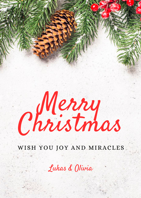 Christmas Wishes of Joy and Miracles Postcard A6 Vertical Design Template