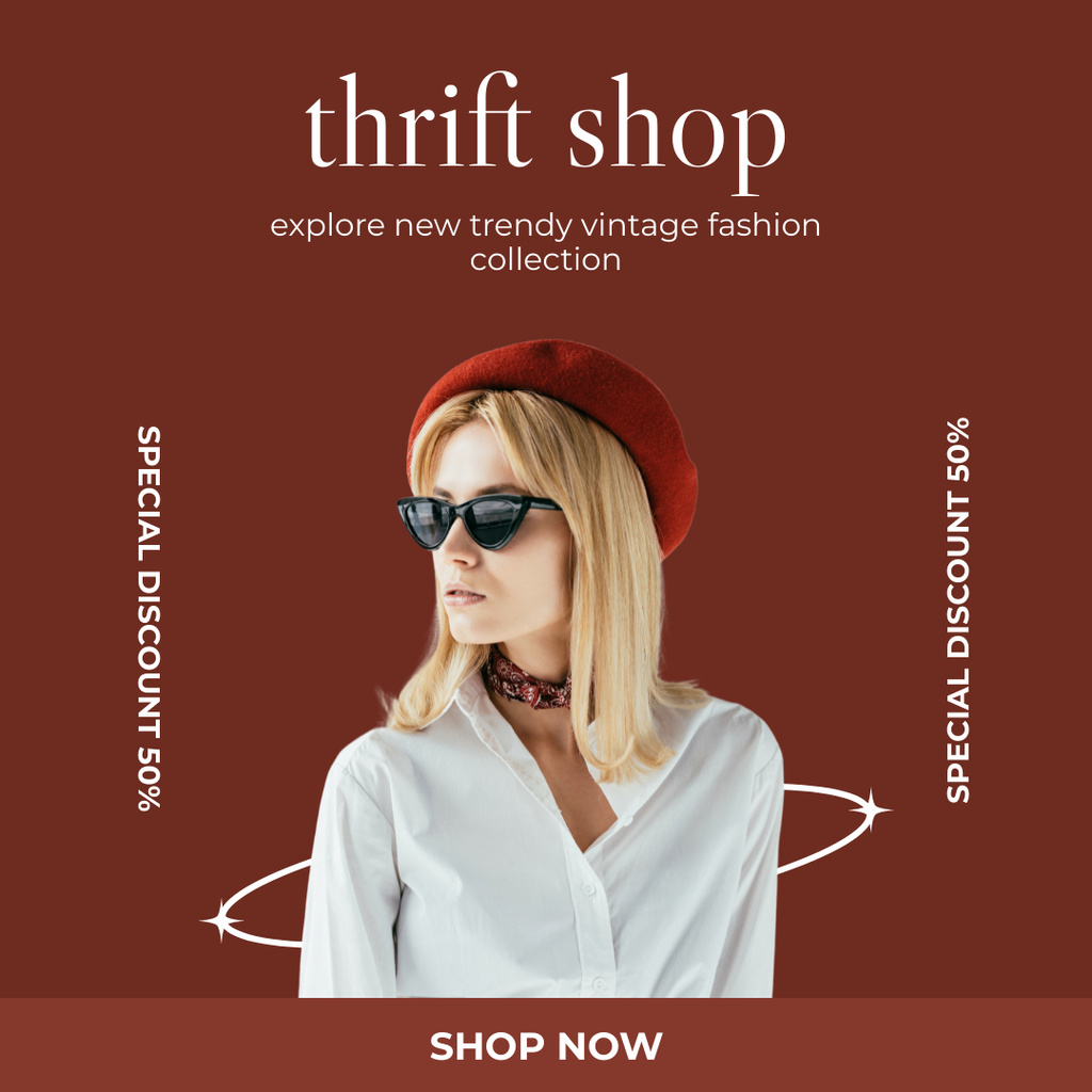 Trendy woman for vintage fashion shop Instagramデザインテンプレート