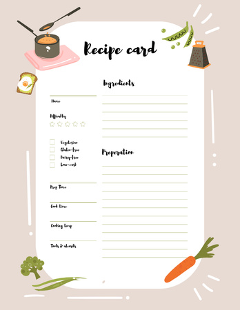 Recipe Card with Cooking Ingredients Notepad 8.5x11in Tasarım Şablonu