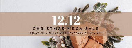 Christmas Big Sale with Minimalistic Presents Facebook cover tervezősablon
