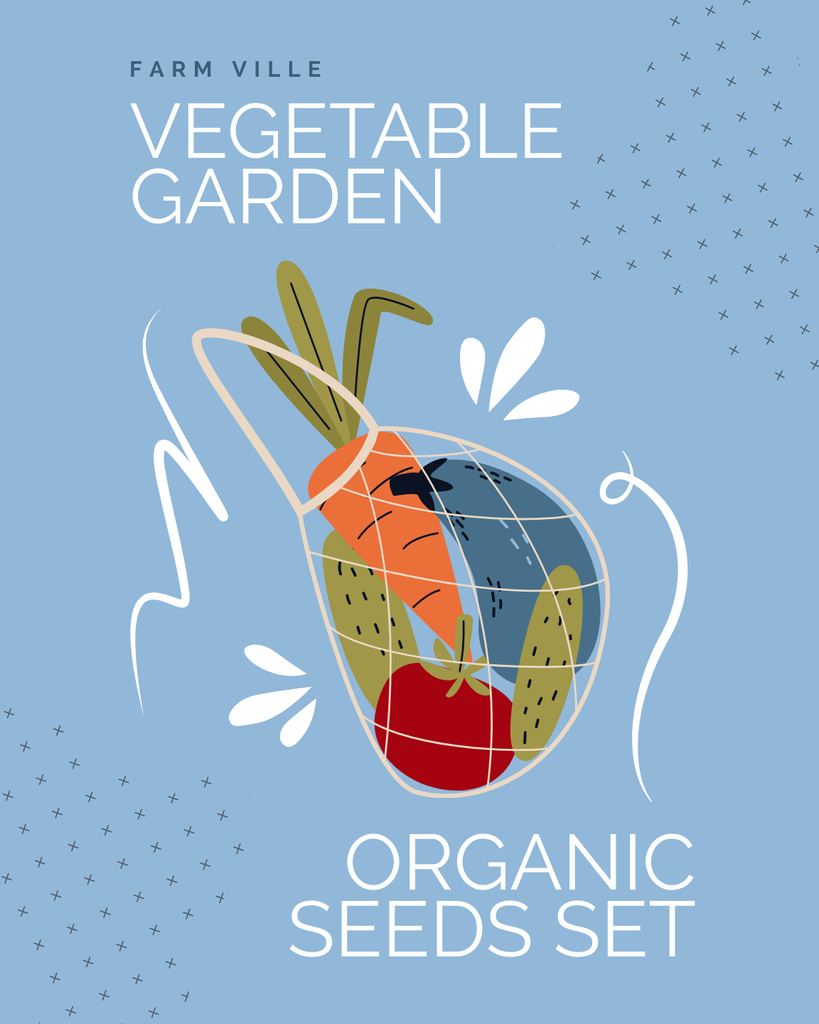 Illustration of Vegetables in Eco Bag and Offer of Seeds Poster 16x20in Tasarım Şablonu