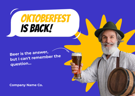 Oktoberfest Celebration Announcement with Senior Man with Beer Card Design Template