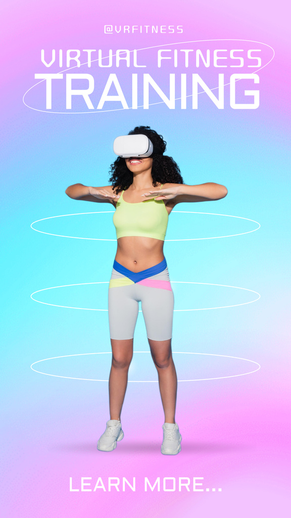 Modèle de visuel Woman Doing Sport with Virtual Reality Glasses - Instagram Story