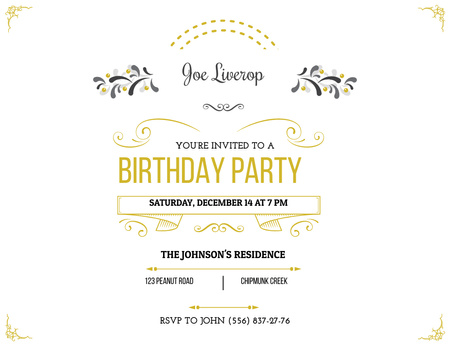 Birthday Party Announcement With Decorations Invitation 13.9x10.7cm Horizontal Design Template