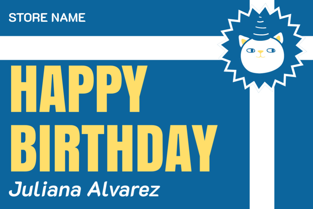 Template di design Birthday Wishes with Cat on Blue Gift Certificate