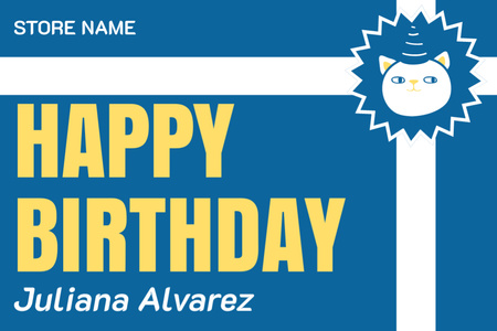 Birthday Wishes with Cat on Blue Gift Certificate Design Template