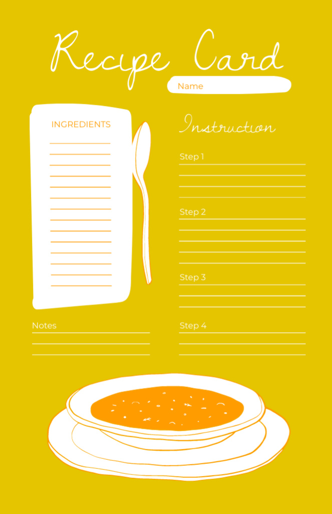 Bowl with Soup on Yellow Recipe Card Design Template