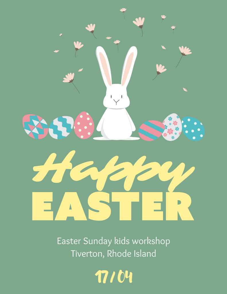 Plantilla de diseño de Easter Celebration Announcement with Cute Bunny and Decorated Eggs Flyer 8.5x11in 