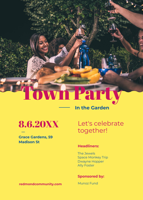 Town Party Announcement with Friends Toasting with Wine Invitation Design Template