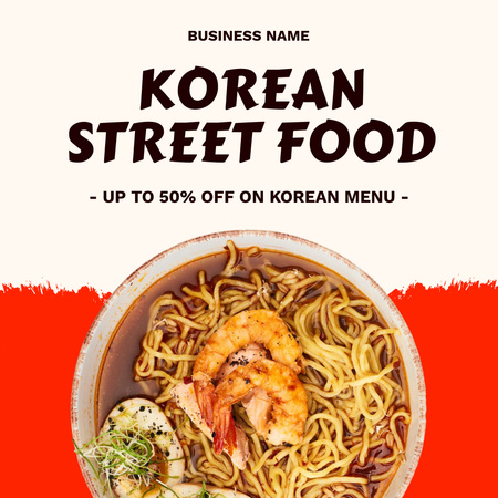 Plantilla de diseño de Anuncio de comida callejera coreana con fideos deliciosos Instagram 