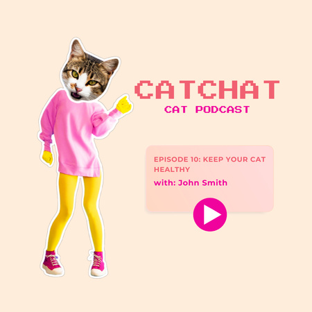 Podcast Announcement with Cute Cat Animated Post Tasarım Şablonu