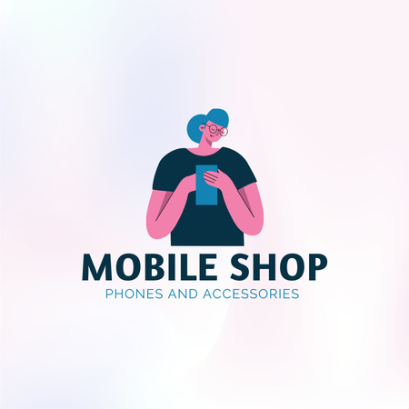 Platilla de diseño Mobile Shop Ad with Woman Logo