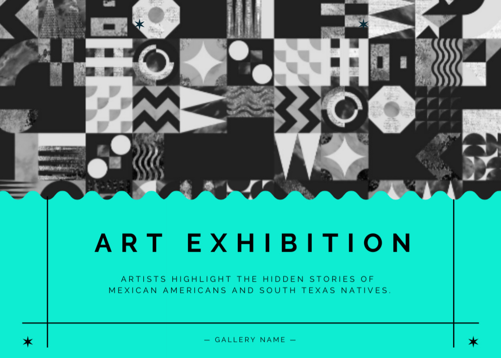 Plantilla de diseño de Sophisticated Art Exhibition Announcement with Pattern Postcard 5x7in 