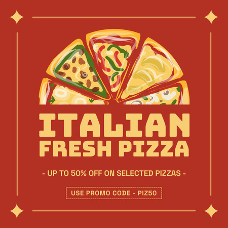 Plantilla de diseño de Descuento en tipos seleccionados de pizza en rojo Instagram 